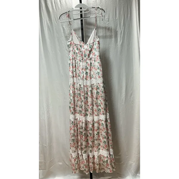 Altar'd State Alyseia Floral Maxi Dress Large Pink Green Lace Trim NWT - Image 3