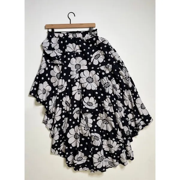 NWT!! FREE PEOPLE Poppy Printed Maxi Skirt Polka Dot Floral Black White Medium - Image 7