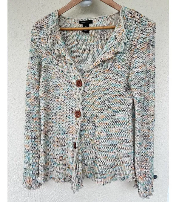 BCBGMAXAZRIA XL Multicolor Knit Cardigan Boho Chunky Sweater Button Up Fairy - Image 2
