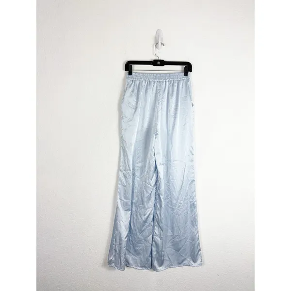 Urban Renewal Remnants Satin Puddle Pants Medium Baby Blue Stretch Wide Leg - Image 14