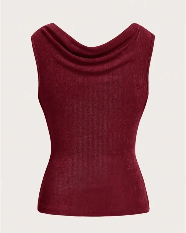 Solid Color Minimalist Scoop Neck Sleeveless Tank Top Red Size M - Image 2
