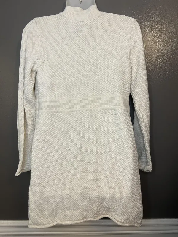 Lizwear Cardigan Sweater Womens Medium White Cable Knit Open Front Shawl Collar - Image 5