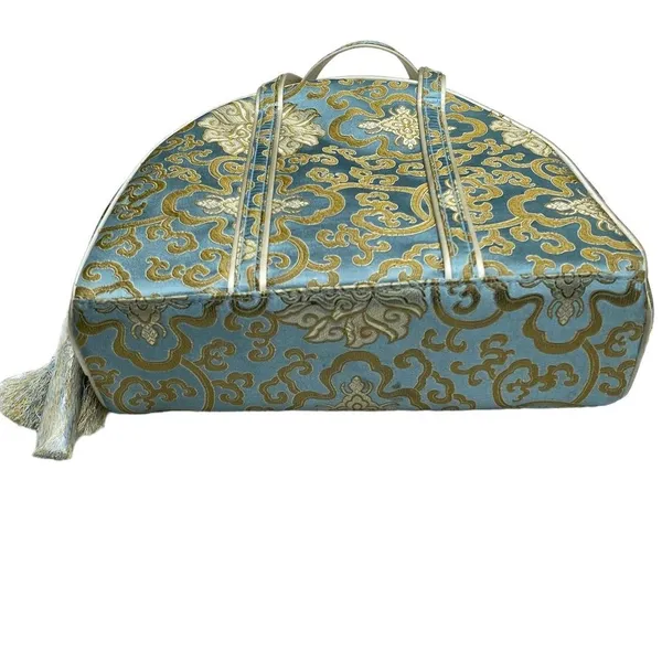Vtg 60s Baby Blue Gold Chinoiserie Vanity Case 3pc Cosmetic Travel Bag Set - Image 4