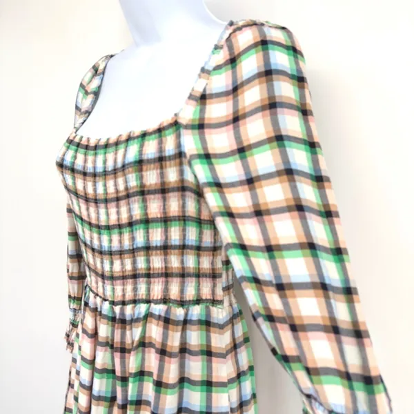 Maeve Anthropologie Plaid Smocked Maxi Dress XS Cottagecore Prairie Long‎ Sleeve - Image 4
