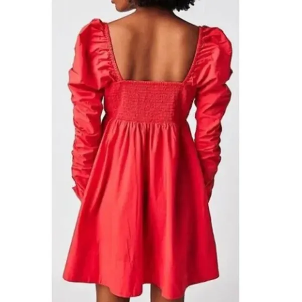 Free People Lindsay Mini Dress S Coral Pink Puff Sleeve Coastal Resort Cruise - Image 11