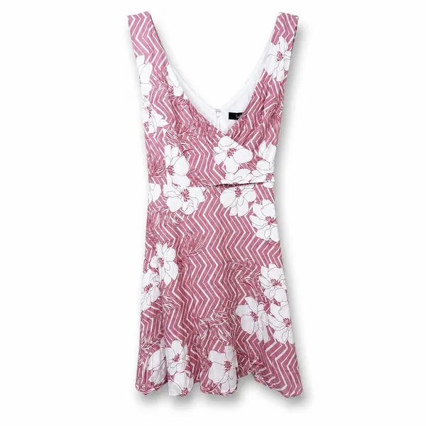 NEW Lulus Dusty Pink White Floral Faux Wrap Mini Fit & Flare V-Neck Dress Medium - Image 3
