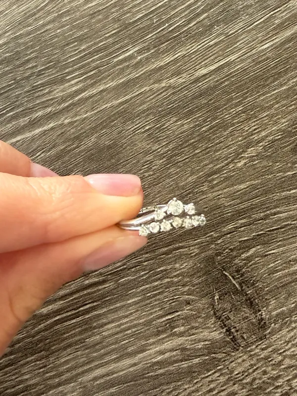Delicate Silver Crystal Stacking Ring Size 7 - Image 2