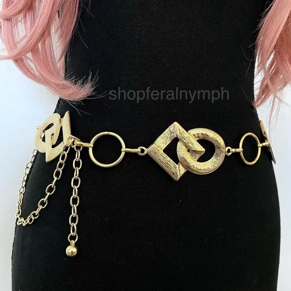 Gold Y2K Geometric Ring Waist Chain Belt, Fits 24 to 42 Inches, X7GA1317 - Image 3