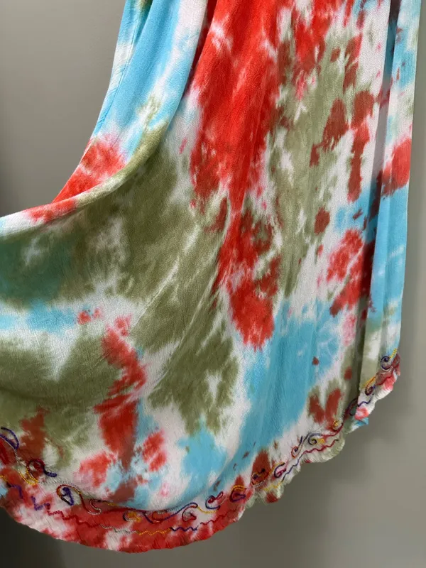 Blue Hue Tie Dye Midi Dress w/ Embroidered Neckline One Size - Image 5