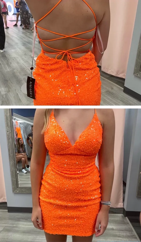 Amarra Orange Sequin Homecoming Dress Size 4 - Image 5