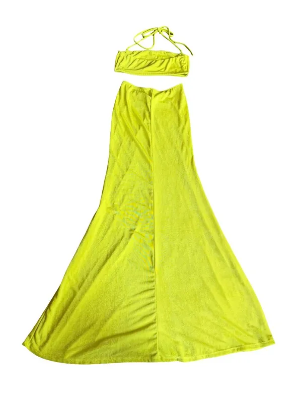 Tresser Chartreuse Twist Front Bandeau Maxi Skirt Set Small Women's - Image 2