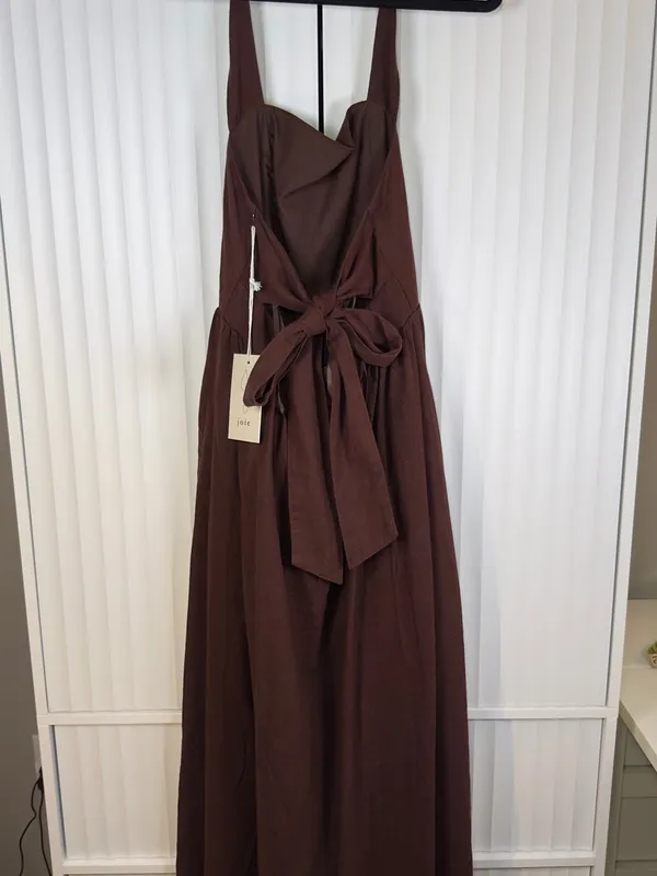 NWT Joie Brown Linen Blend Halter Bow Tie Back Midi Dress Small - Image 5