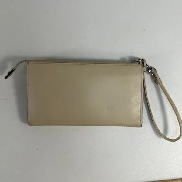 Coach Wristlet Wallet Turnlock Snakeskin Trim‎ Leather Beige ID Pockets NO FOB - Image 4