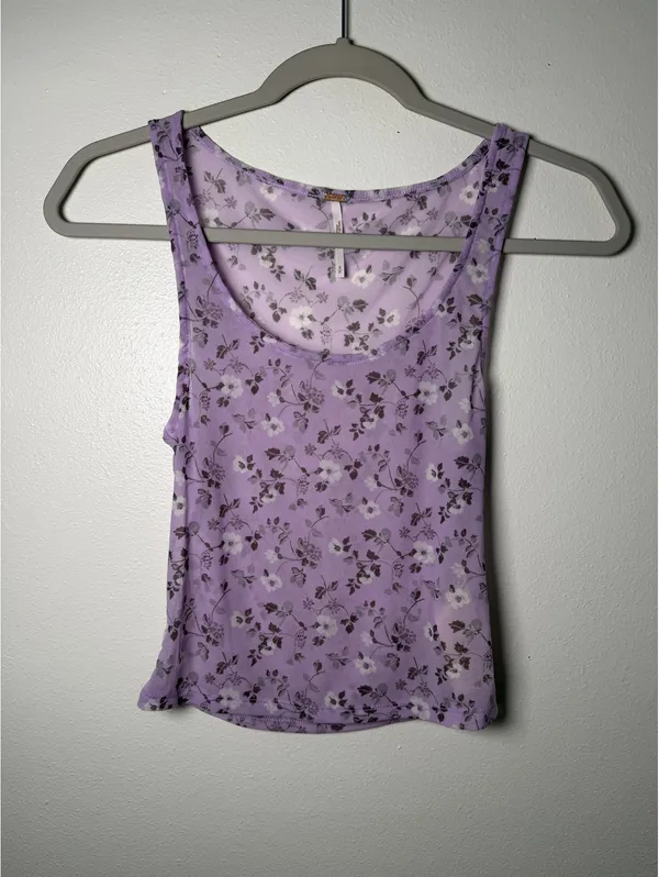 Free People Y2K Coquette Twosie for One Mesh Lilac Ditsy Floral Combo Tank small - Image 7