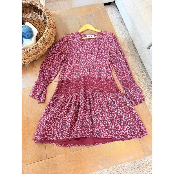 Derek Lam 10‎ Crosby Paisley Mini Dress Womens Burgundy Pink Size 6 - Image 4