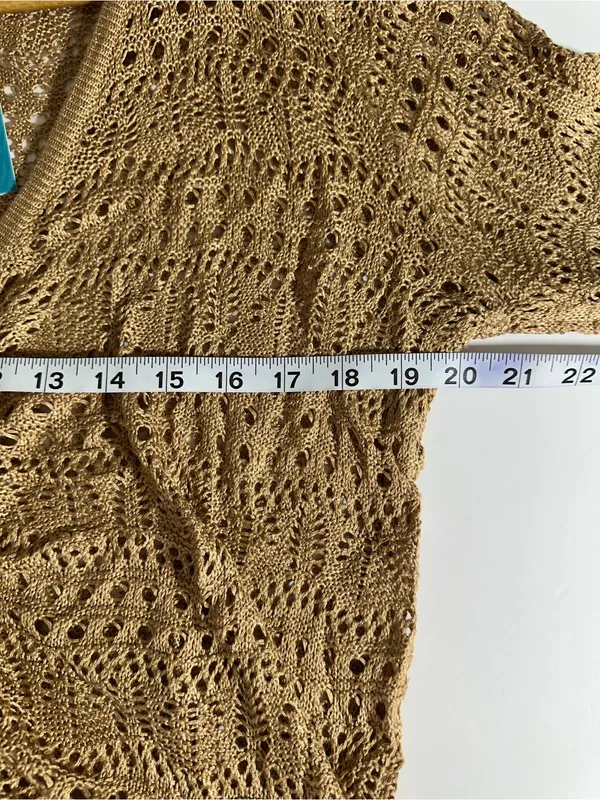 CUPSHE Open knit Beige Drawstring Crochet Beach Cover-Up Womens Top Sz Small - Image 6