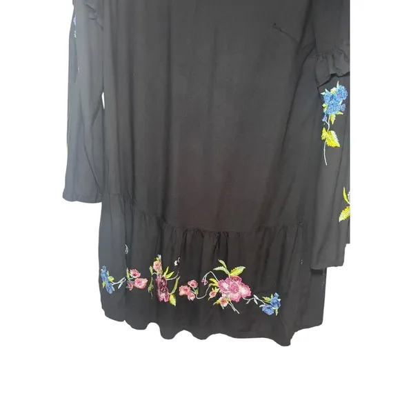 ASOS Black Embroidered Floral Ruffle Sleeve‎ Tiered Mini Dress UK 8 US 4 - Image 6