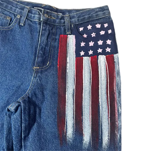 Second Generation Hand Painted American Flag Flare Jeans Size 16 - Image 5