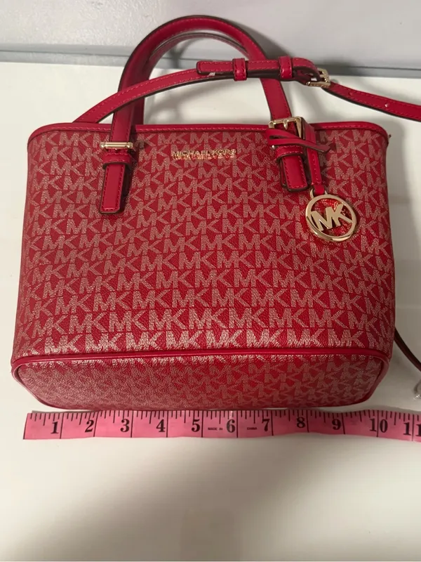 Michael Kors Pink-Red Signature Tote Satchel - Image 6