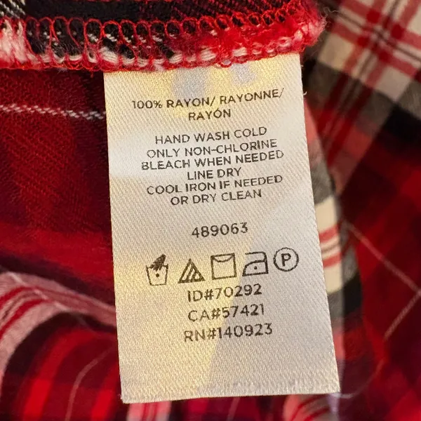 LOFT Red Plaid Long‎ Sleeve Button Back Blouse Size Medium - Image 5