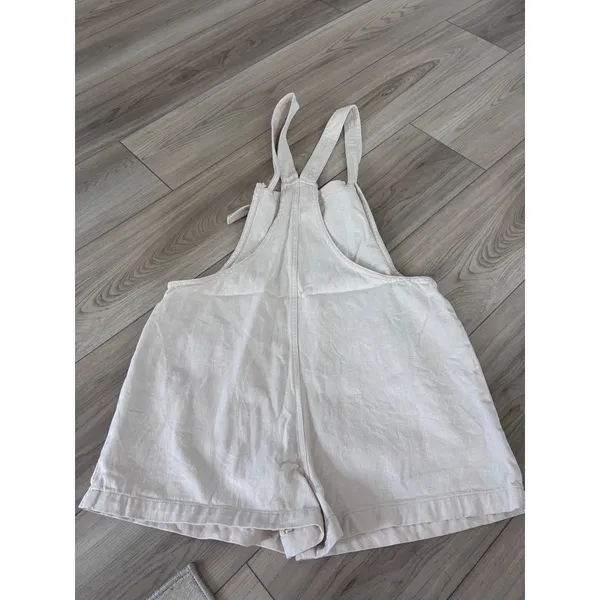 Miou Muse Cream Denim Shortalls Tie Shoulder Overalls Small - Image 3
