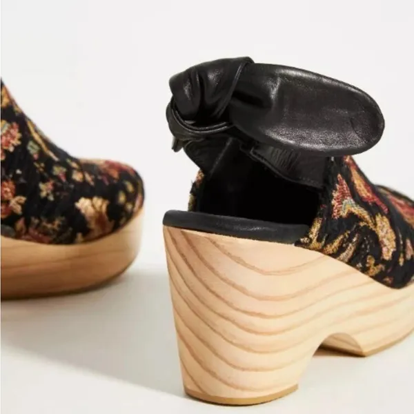 Anthropologie Floral Tapestry Wood Platform Clogs - Image 4