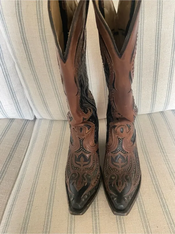 Corral Women's G1072 Black Cognac Studded Leather Tall Western Boots 7.5 M - Image 3
