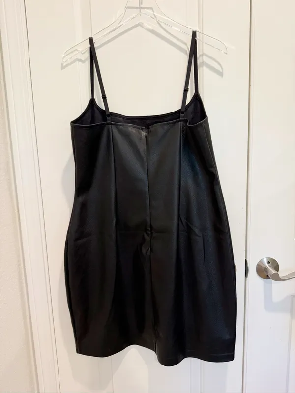 GOOD AMERICAN Faux Leather Cami Mini Dress in Black‎ size 2XL - Image 5