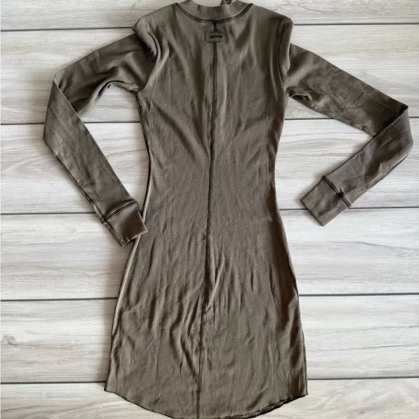 SKIMS Cotton Rib Long Sleeve Dress Olive Green XS NWT - Image 5