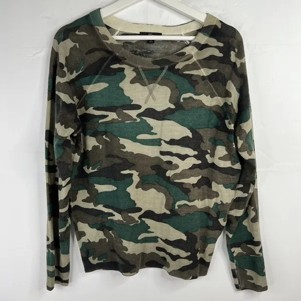 J.Crew S Sweater Merino Wool Camo Crewneck K1279 Green Brown Long Sleeve Raglan - Image 6