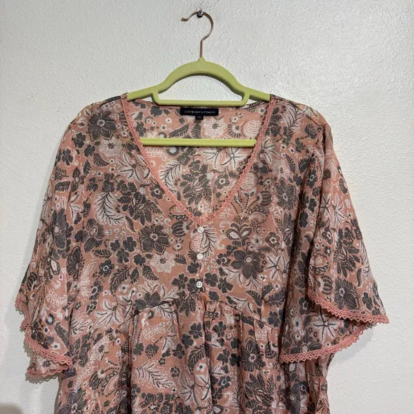 Adrienne Vittadini Pink Floral Peplum Blouse Sz XL - Image 3
