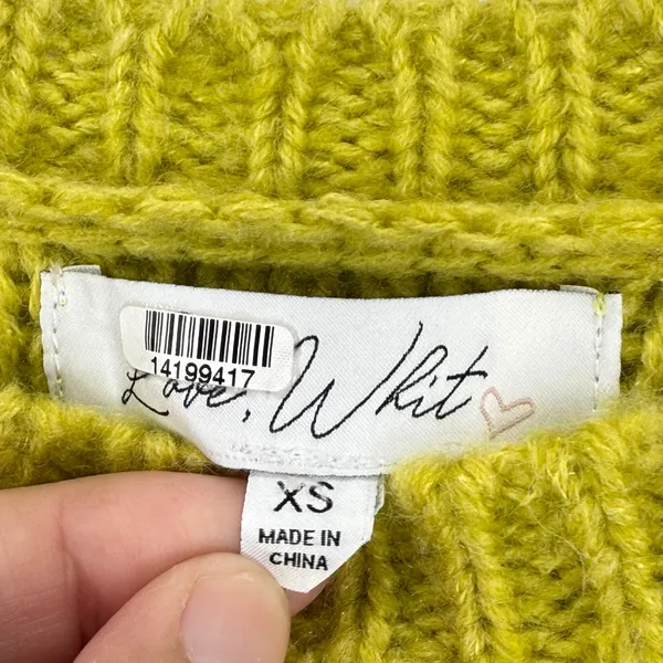 Love Whit XS Green‎ Cable Knit Bell Sleeve Pullover Sweater Top - Image 5