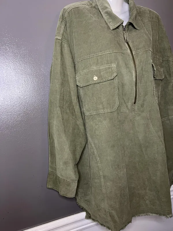 OFFLINE By Aerie Jacket Womens XL Green Corduroy 1/2 Zip Long Shacket Oversized - Image 3