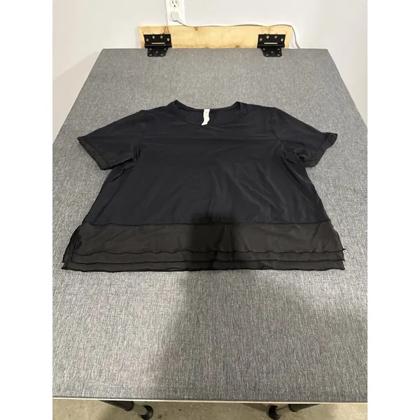 Lululemon Women Sole Training Short Sleeve Shirt Sheer With Ruffle Detail Sz 12 - Image 2