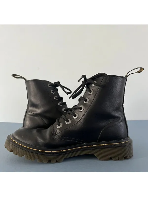 Dr. Martens‎ Luana Black Leather Air Wair Combat 7 Eyelet Lace Up Boots - Image 5