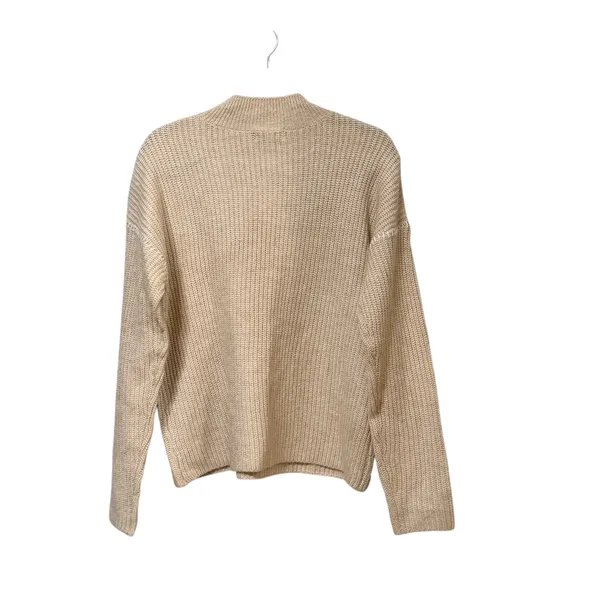 Evereve Womens Tan Ribbed Mock Neck Sweater Whipstitch Detail Size M - Image 2