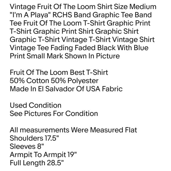 Vintage Fruit Of The Loom Shirt Size Medium "I'm A Playa" RCHS Band Graphic Tee Band Tee Unisex T-shirt - Image 2