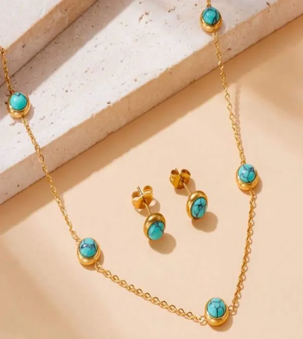 Boutique Two-Piece Turquoise Earring and necklace set - Image 2