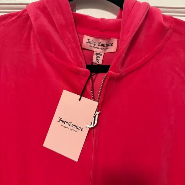 Juicy Couture Long Sleeve Full Zip Hoodie Track Jacket Hot Pink Size‎ 1X NWT - Image 2