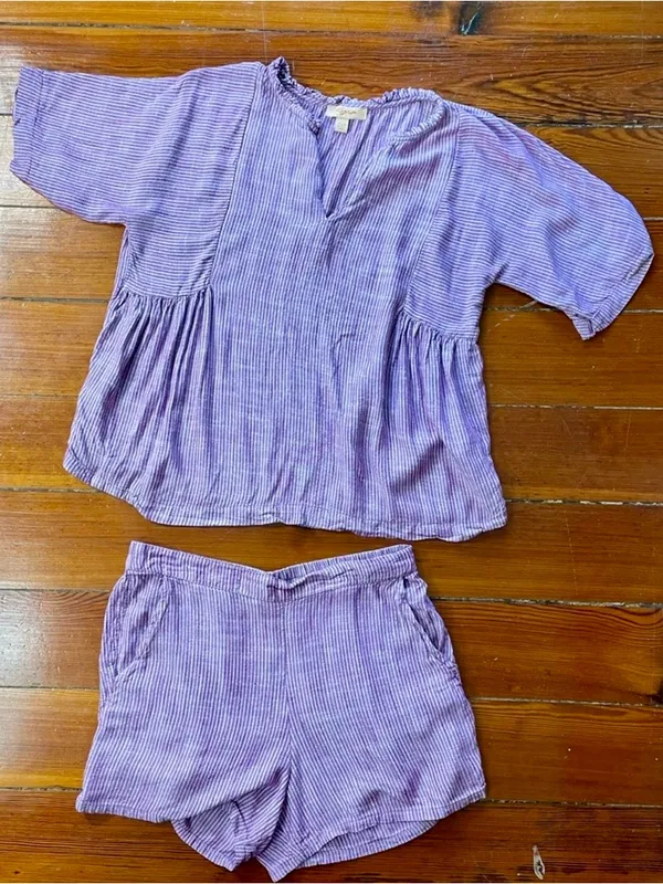 Kyra Purple & White Stripe 100% Viscose Lounge Short Set Pockets Sz M💛🎀 - Image 2