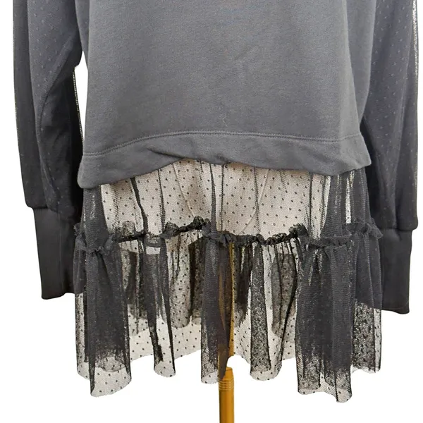 Anthropologie Black Tulle Sweatshirt Sheer Swiss Dot Ruffle Lace Oversized MED - Image 7