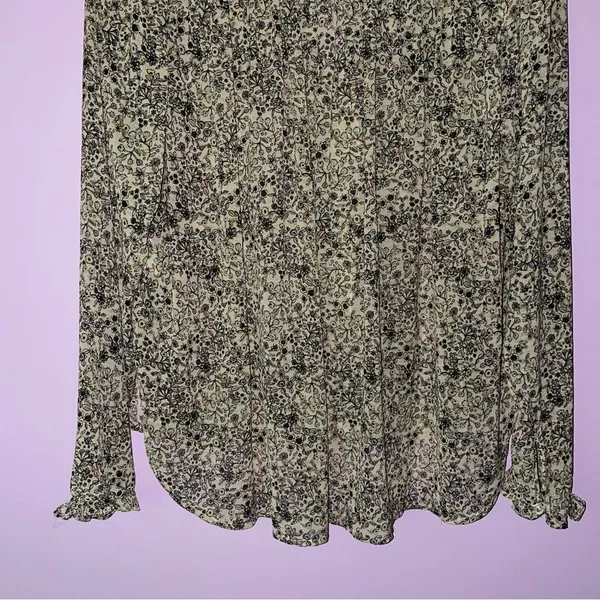 Free People Blouse M Yellow Ditsy Floral Chiffon Button Top - Image 9