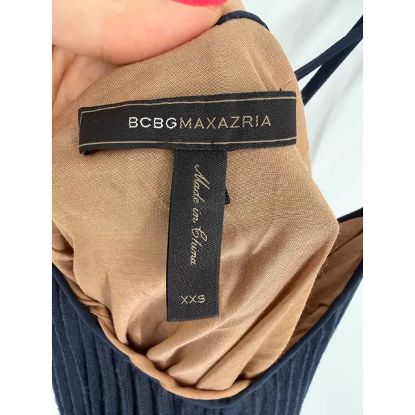 BCBGMAXAZRIA Isadona Navy Pleated Maxi Dress XXS Crisscross Strappy Backward - Image 7