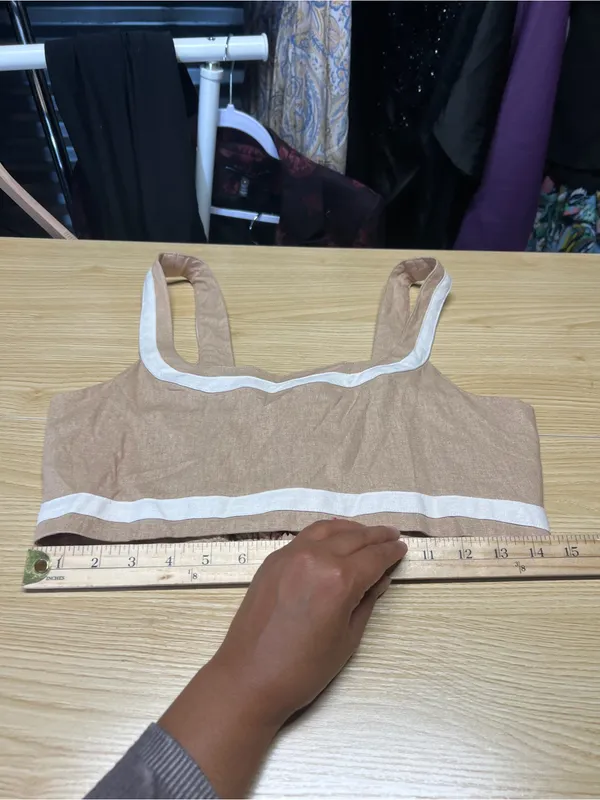 7 For All Mankind Contrast Trim Linen Blend Crop Top Tan Cream M - Image 9