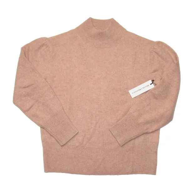 NWT White + Warren Cashmere Puff Sleeve Standneck in Ambrosia Heather Sweater M - Image 2