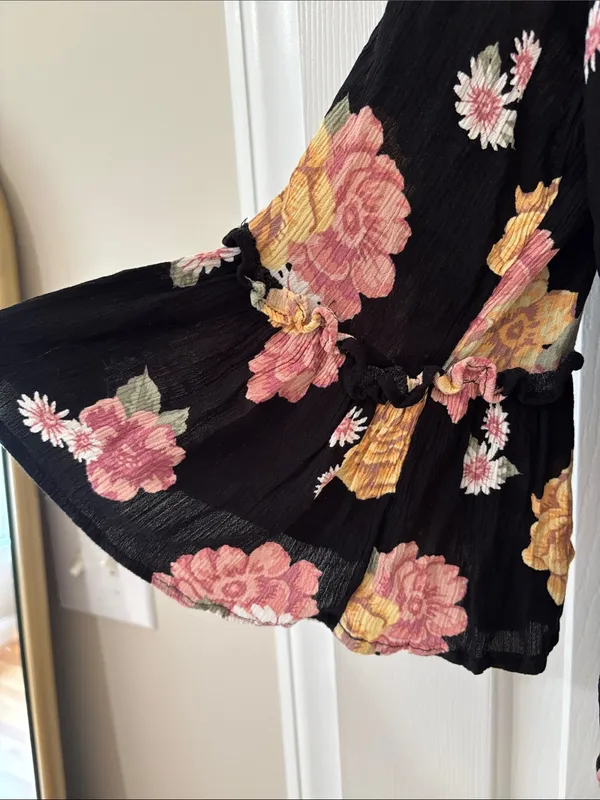Maurices Black Button-Front Blouse with Pink & Yellow Floral Print - Image 4