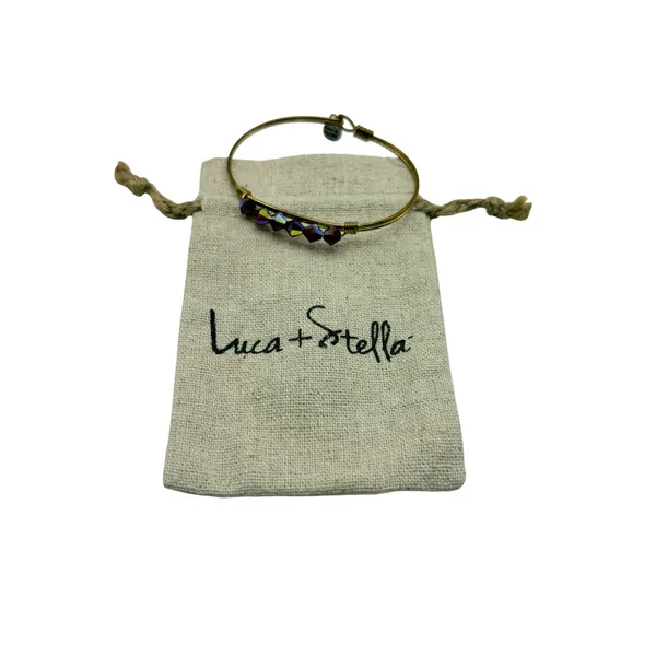 Luca +‎ Danni Bangle Bracelet Brass Green Faceted Glass Bead Stackable L+S USA - Image 5
