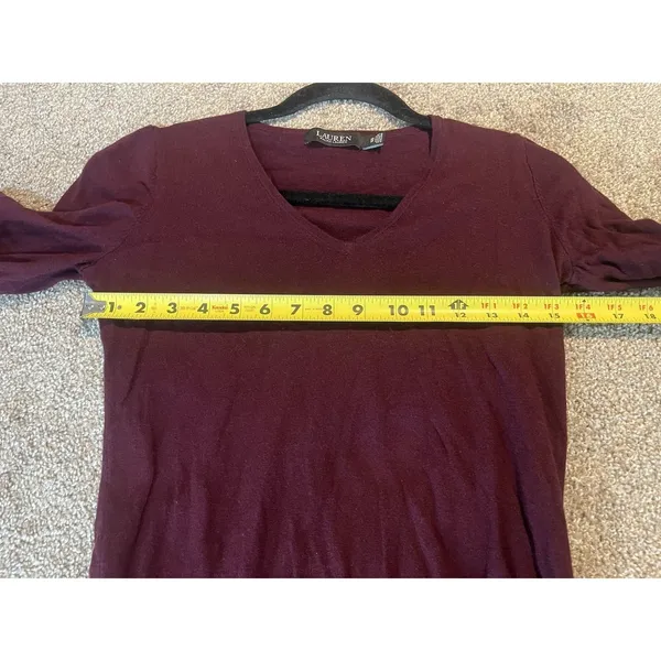 Lauren‎ Ralph Lauren Maroon V Neck Sweater With Gold Buttons On Sleeve XS NWT - Image 7