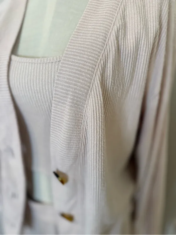 Open Edit Soft Cream Women's Pajama 3 Piece Set with Button Cardigan Sz S - Image 4