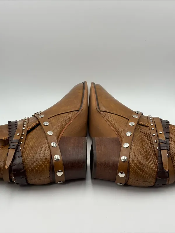 Patrizia Strappy Faux Leather Dressy Boots Studded‎ Ankle Booties Braided Strap - Image 8